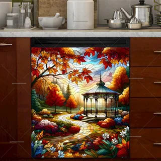 Preview of Stained Glass Autumn Park Gazebo magnet.