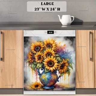 Preview of Whimsical Sunflowers in a Vase magnet in Large size.