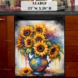 Preview of Whimsical Sunflowers in a Vase magnet in Extra Large size.