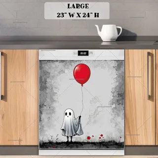 Preview of Little Ghost with a Red Balloon magnet in Large size.