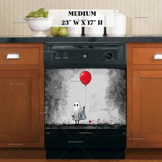 Preview of Little Ghost with a Red Balloon magnet in Medium size.