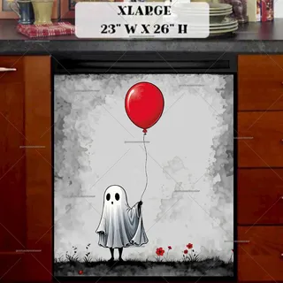 Preview of Little Ghost with a Red Balloon magnet in Extra Large size.