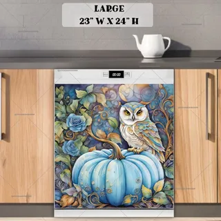 Preview of Whimsical Owl on a Blue Pumpkin magnet in Large size.