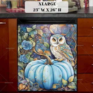 Preview of Whimsical Owl on a Blue Pumpkin magnet in Extra Large size.