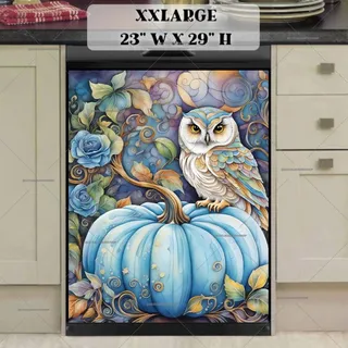 Preview of Whimsical Owl on a Blue Pumpkin magnet in XX Large size.