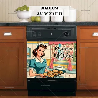 Preview of Cute Retro Housewife with Cookies magnet in Medium size.