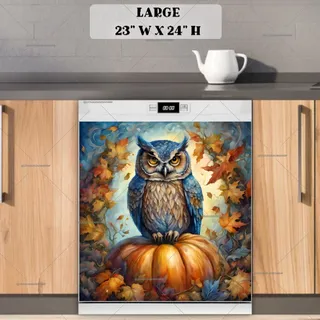 Preview of Owl on a Big Autumn Pumpkin magnet in Large size.