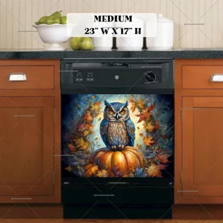Preview of Owl on a Big Autumn Pumpkin magnet in Medium size.