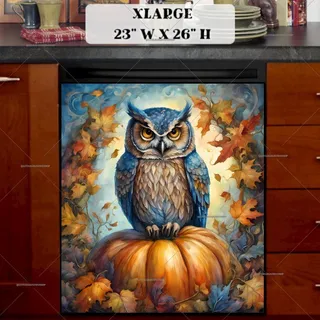 Preview of Owl on a Big Autumn Pumpkin magnet in Extra Large size.