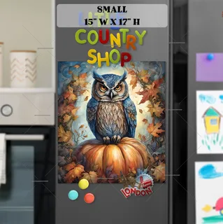 Preview of Owl on a Big Autumn Pumpkin magnet in Small size.
