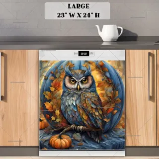 Preview of Owl and the Large Blue Pumpkin magnet in Large size.