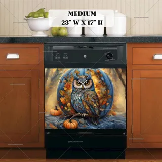 Preview of Owl and the Large Blue Pumpkin magnet in Medium size.