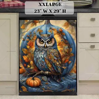 Preview of Owl and the Large Blue Pumpkin magnet in XX Large size.