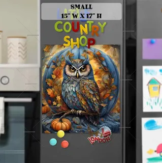 Preview of Owl and the Large Blue Pumpkin magnet in Small size.