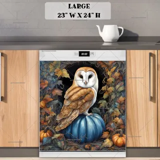 Preview of Barn Owl and a Blue Pumpkin magnet in Large size.