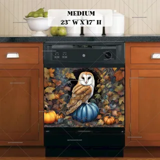 Preview of Barn Owl and a Blue Pumpkin magnet in Medium size.