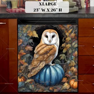 Preview of Barn Owl and a Blue Pumpkin magnet in Extra Large size.