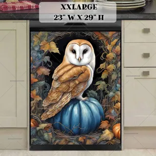 Preview of Barn Owl and a Blue Pumpkin magnet in XX Large size.