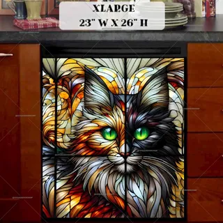 Preview of Stained Glass Fluffy Cat magnet in Extra Large size.