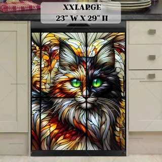 Preview of Stained Glass Fluffy Cat magnet in XX Large size.