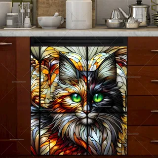 Preview of Stained Glass Fluffy Cat magnet.