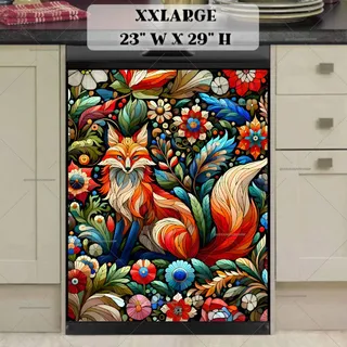 Preview of Stained Glass Fox and Flowers magnet in XX Large size.