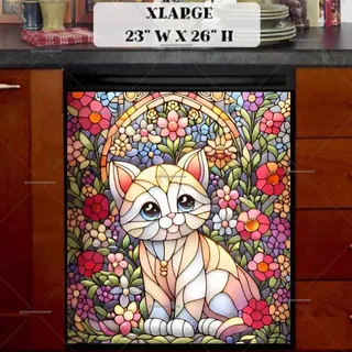 Preview of Cute Stained Glass Kitten magnet in Extra Large size.