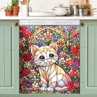 Preview of Cute Stained Glass Kitten magnet.