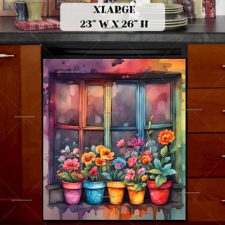 Preview of Colorful Flowers and Pots magnet in Extra Large size.