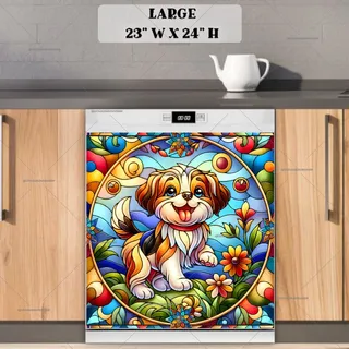 Preview of Stained Glass Summer Puppy magnet in Large size.