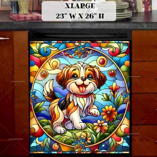 Preview of Stained Glass Summer Puppy magnet in Extra Large size.