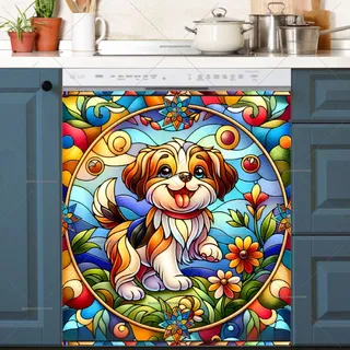 Preview of Stained Glass Summer Puppy magnet.