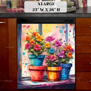 Preview of Colorful Flowerpots at the Window magnet in Extra Large size.