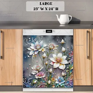 Preview of Beautiful White Whimsical Flowers magnet in Large size.