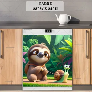 Preview of Cute Sloth Walking a Pet Snail magnet in Large size.