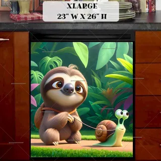 Preview of Cute Sloth Walking a Pet Snail magnet in Extra Large size.