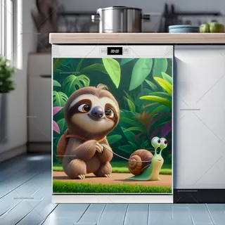 Preview of Cute Sloth Walking a Pet Snail magnet.