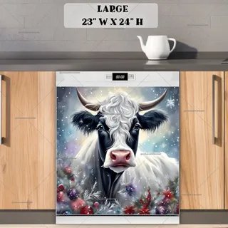 Preview of Pretty Christmas Cow magnet in Large size.