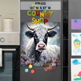 Preview of Pretty Christmas Cow magnet in Small size.