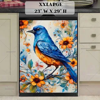 Preview of Blue and Yellow Bird with Flowers magnet in XX Large size.