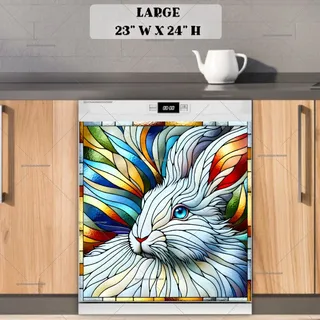 Preview of Stained Glass White Rabbit magnet in Large size.