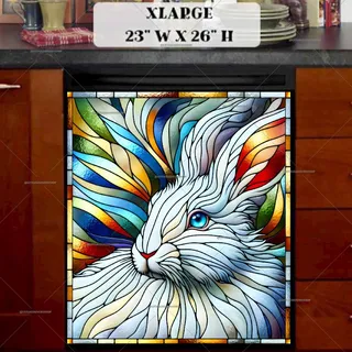 Preview of Stained Glass White Rabbit magnet in Extra Large size.