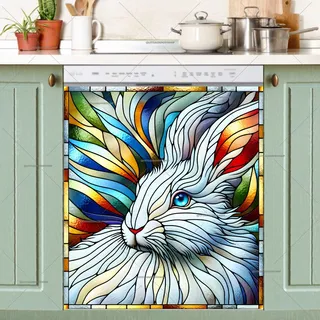 Preview of Stained Glass White Rabbit magnet.