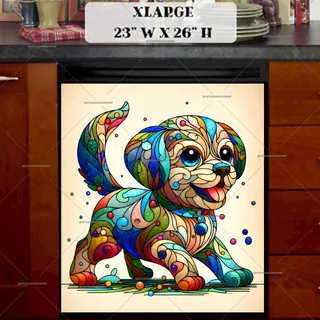 Preview of Little Stained Glass Puppy magnet in Extra Large size.