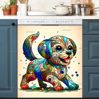 Preview of Little Stained Glass Puppy magnet.