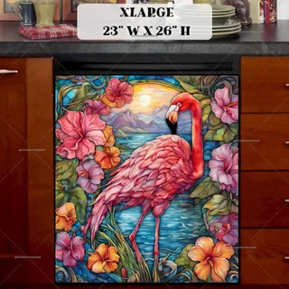 Preview of Stained Glass Sunset Flamingo magnet in Extra Large size.