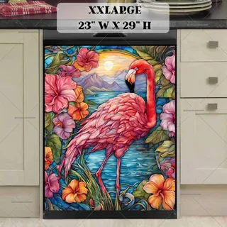 Preview of Stained Glass Sunset Flamingo magnet in XX Large size.