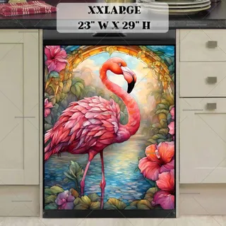 Preview of Stained Glass Hibiscus and Flamingo magnet in XX Large size.