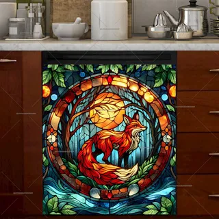 Preview of Stained Glass Fox at Night magnet.