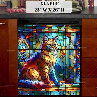 Preview of Stained Glass Orange Cat magnet in Extra Large size.